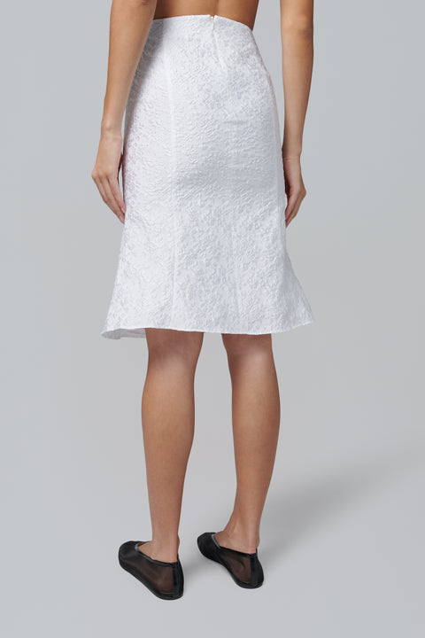 White Ruffled Hem Flared Skirt