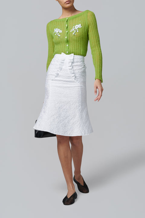 White Ruffled Hem Flared Skirt