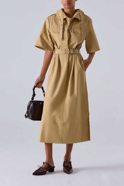 Beige Cowl Neck Midi Dress