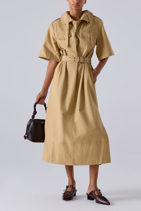 Beige Cowl Neck Midi Dress