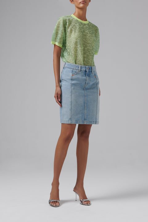 Blue Narrow Front Denim Mini Skirt