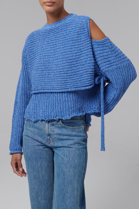 Blue Deconstructed Wrap Knit Top