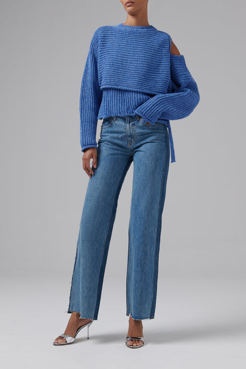 Blue Deconstructed Wrap Knit Top