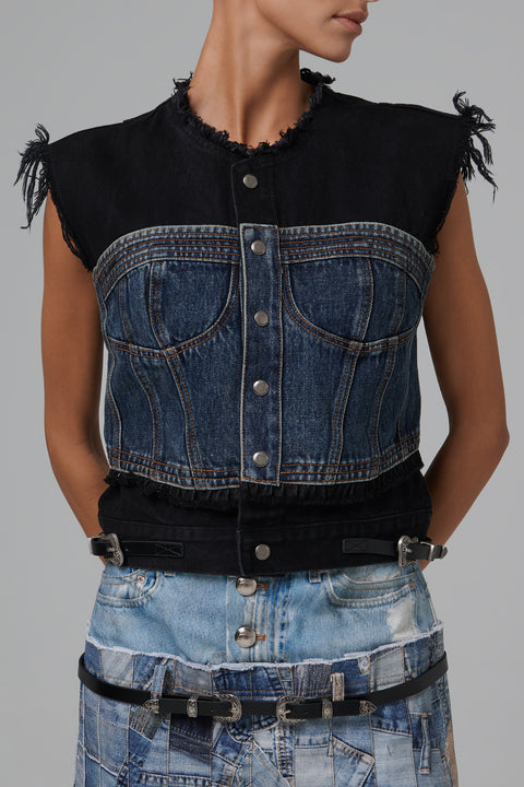 Blue Bustier Denim Vest
