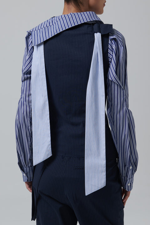 Blue Deconstructed Lavallière Blouse