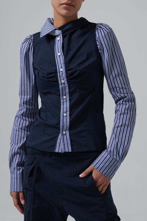 Blue Deconstructed Lavallière Blouse