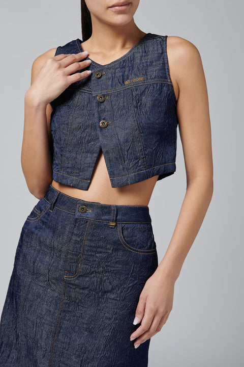 Navy Womens Crinkle Denim Vest