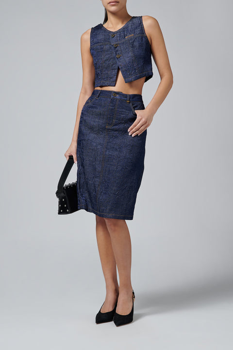 Navy Womens Crinkle Denim Vest