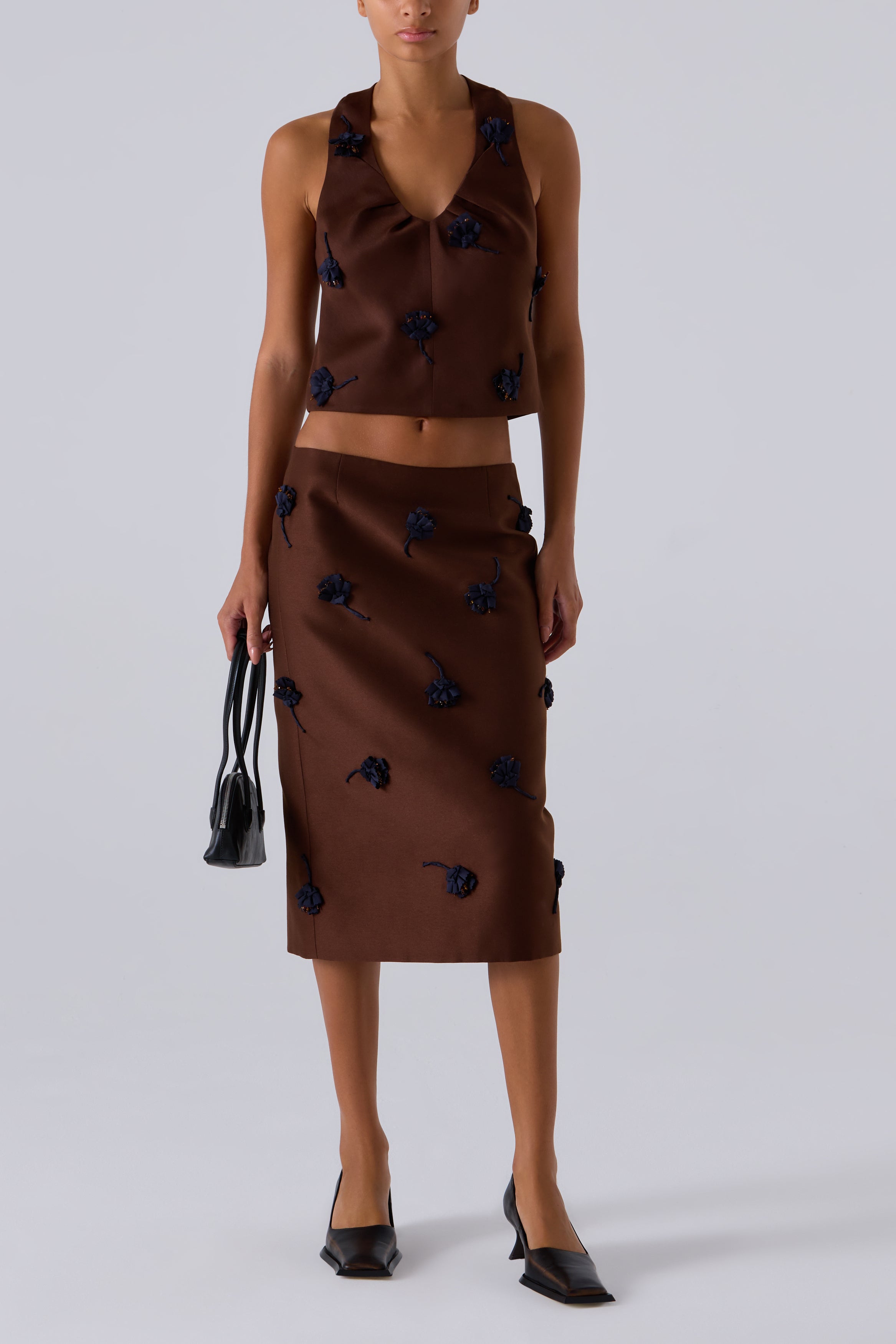 Shushu/Tong Brown Tucked Halter Neck Top
