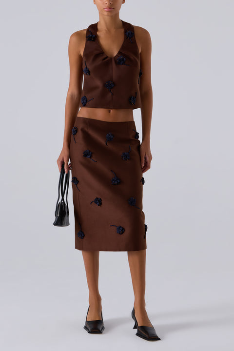 Brown Tucked Halter Neck Top