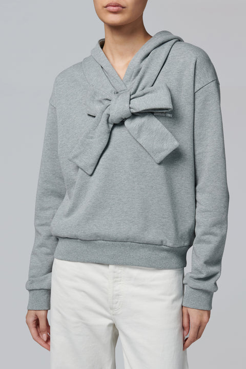 Grey Tie Front Bow Hoodie
