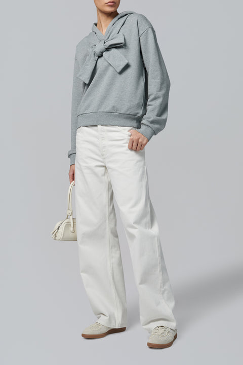 Grey Tie Front Bow Hoodie