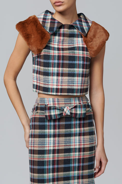 Multicoloured Lapel Sleeveless Crop Top