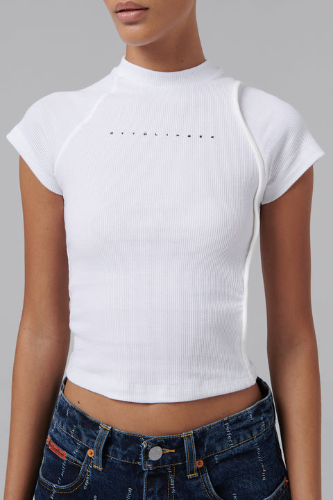 White Deconstructed Rib T-Shirt