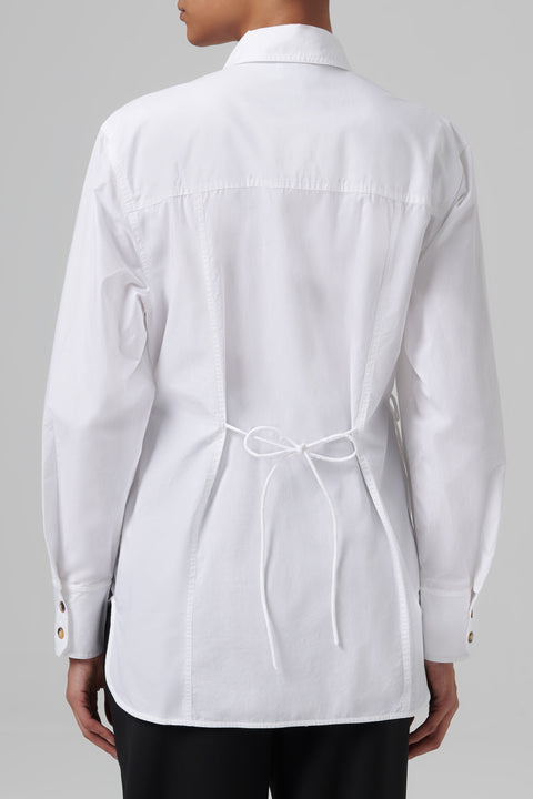 White Cotton Poplin Oversized Tie Spring Shirt