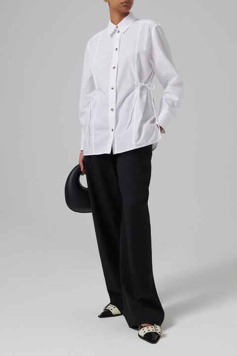 Ganni White Cotton Poplin Oversized Tie Spring Shirt
