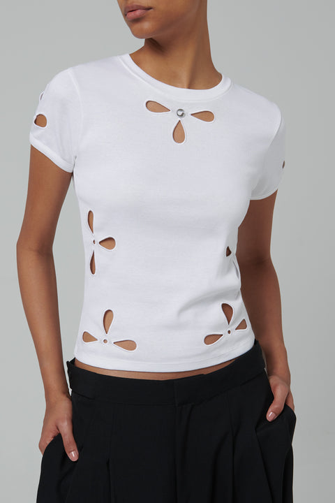 White Petal Emboridered T-Shirt