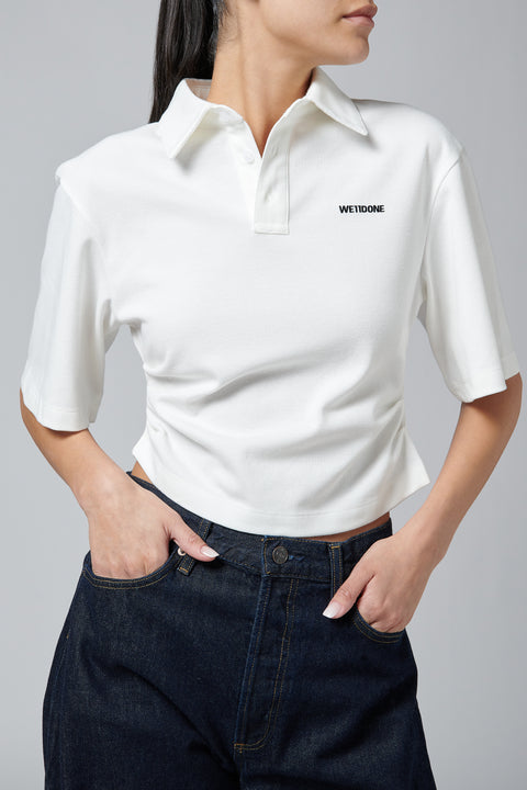 White Womens Asymmetiric Hem Polo T-Shirt