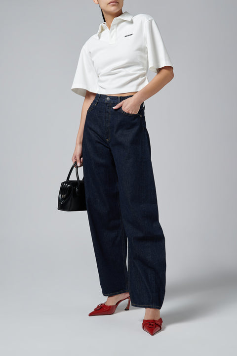 White Womens Asymmetiric Hem Polo T-Shirt