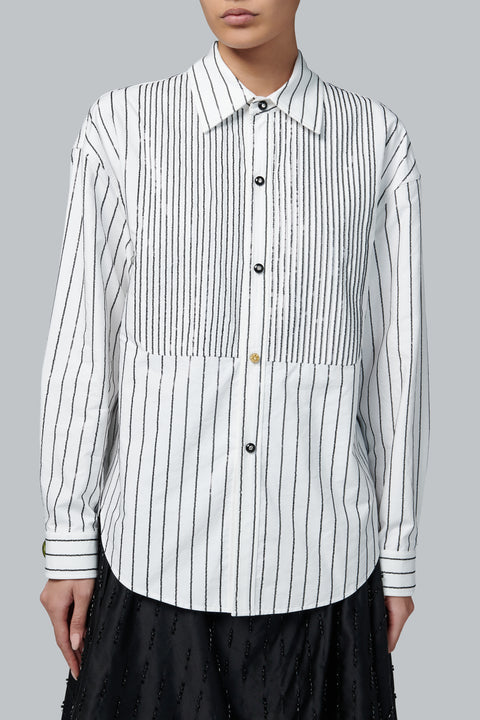White Beaded Striped Shirt