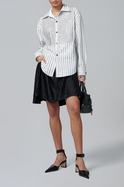 White Beaded Striped Shirt