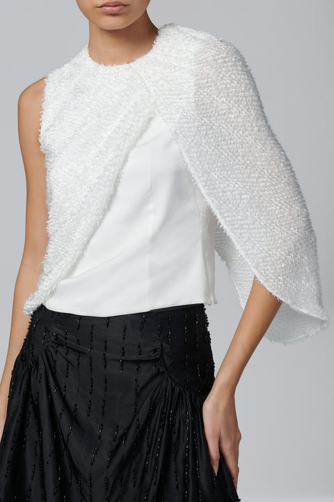 White Irregular One Shoulder Cape Top