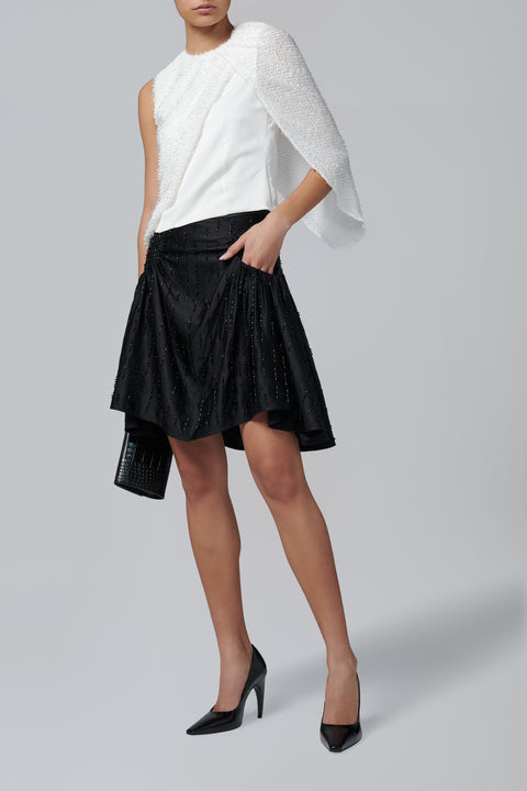 White Irregular One Shoulder Cape Top