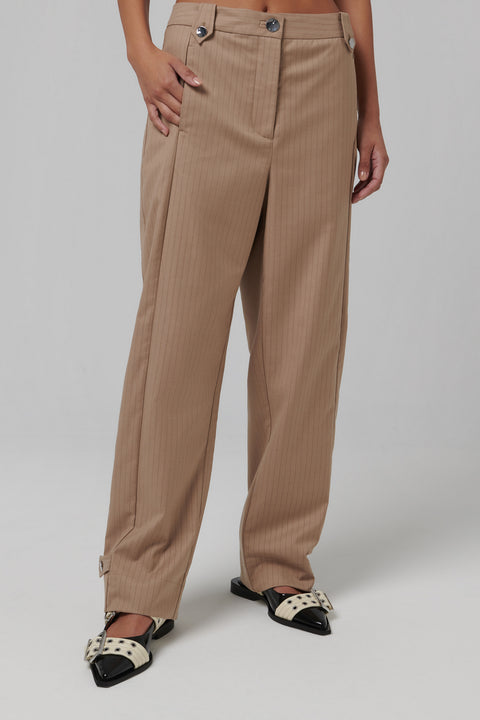 Ganni Beige Melange Stripe Suiting Pants