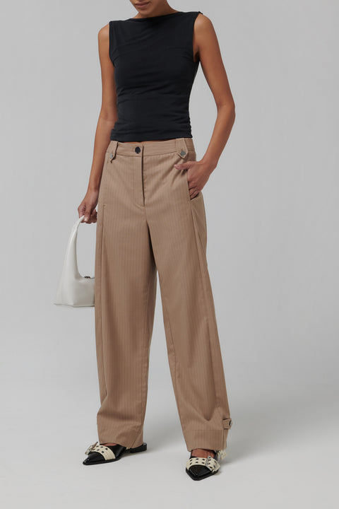 Beige Melange Stripe Suiting Pants