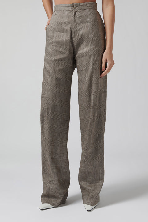 Beige Curved Leg Suit Pants