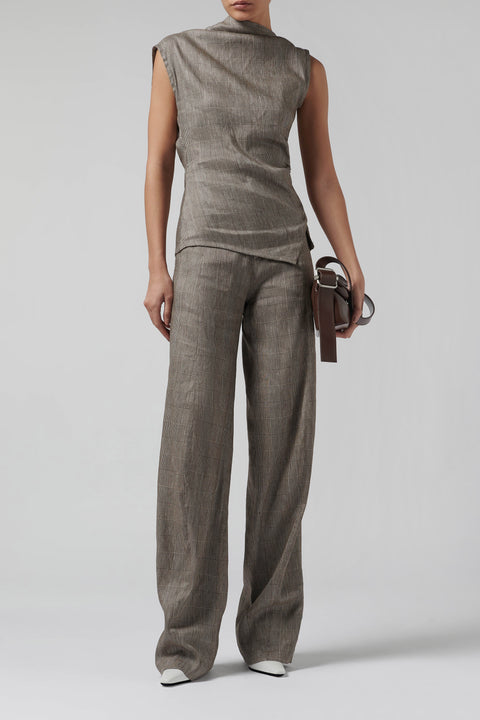 Beige Curved Leg Suit Pants