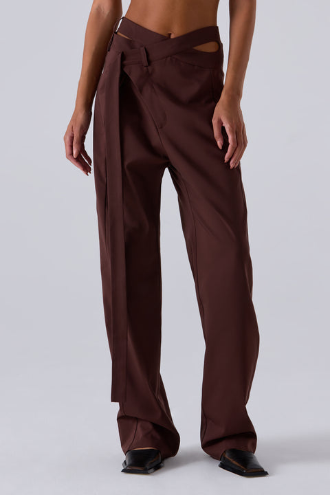 Brown Signature Wrap Suit Pants
