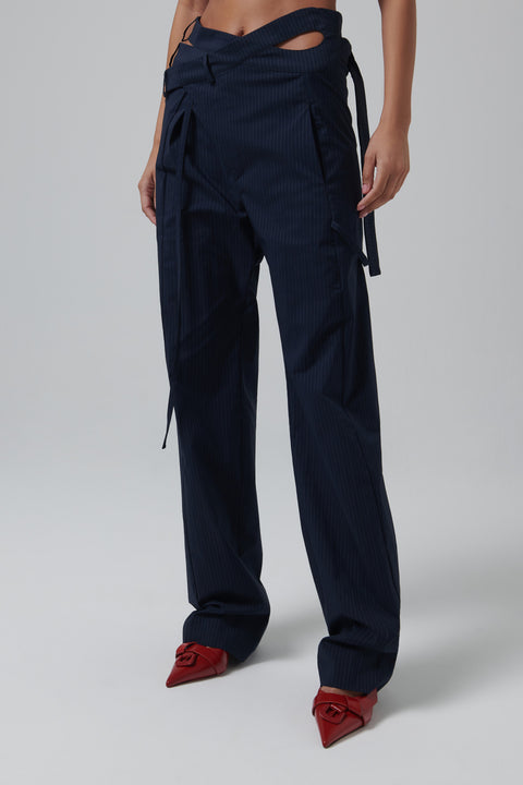 Blue Signature Wrap Suit Pants