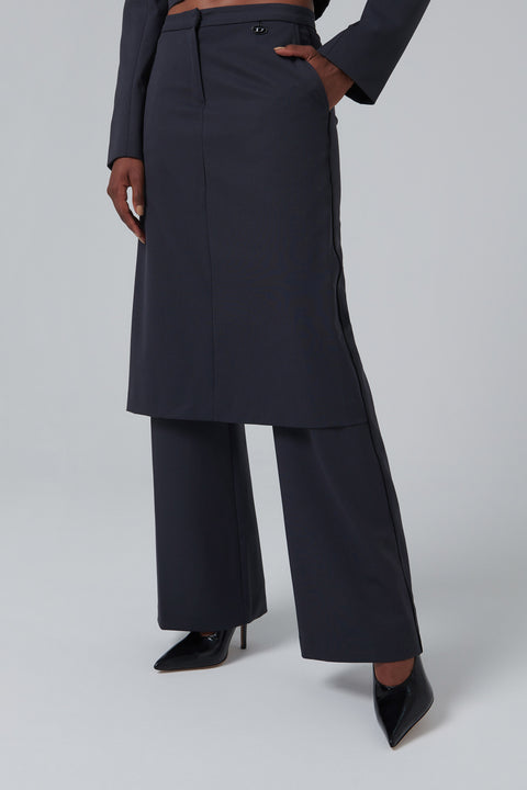 Grey Front Skirt Panel Pants