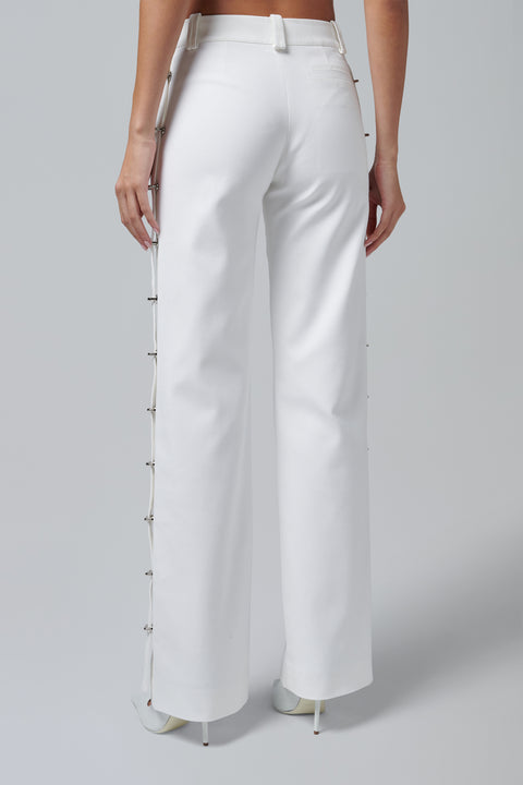 White Metal Detail Pants