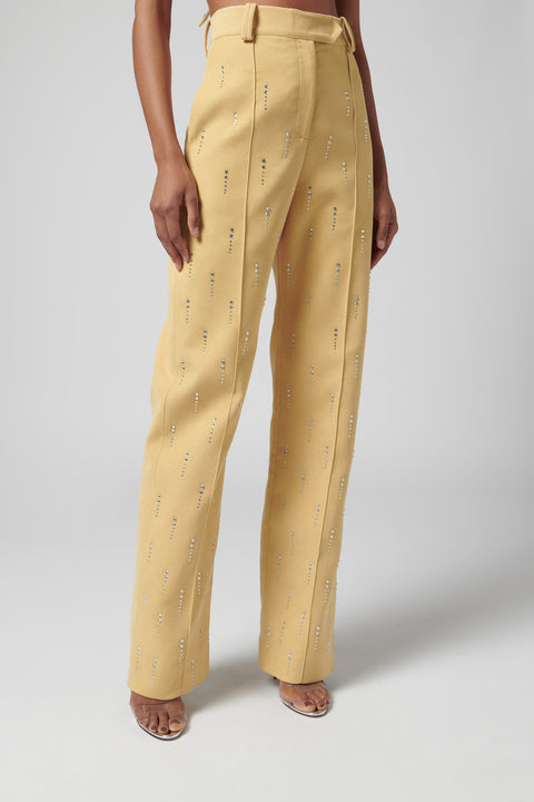 Yellow Crystal Embellished Pants