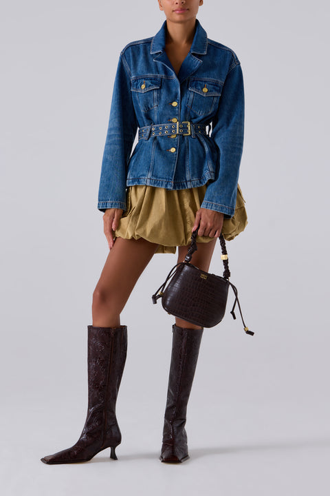 Brown Croco Bou Bucket Bag