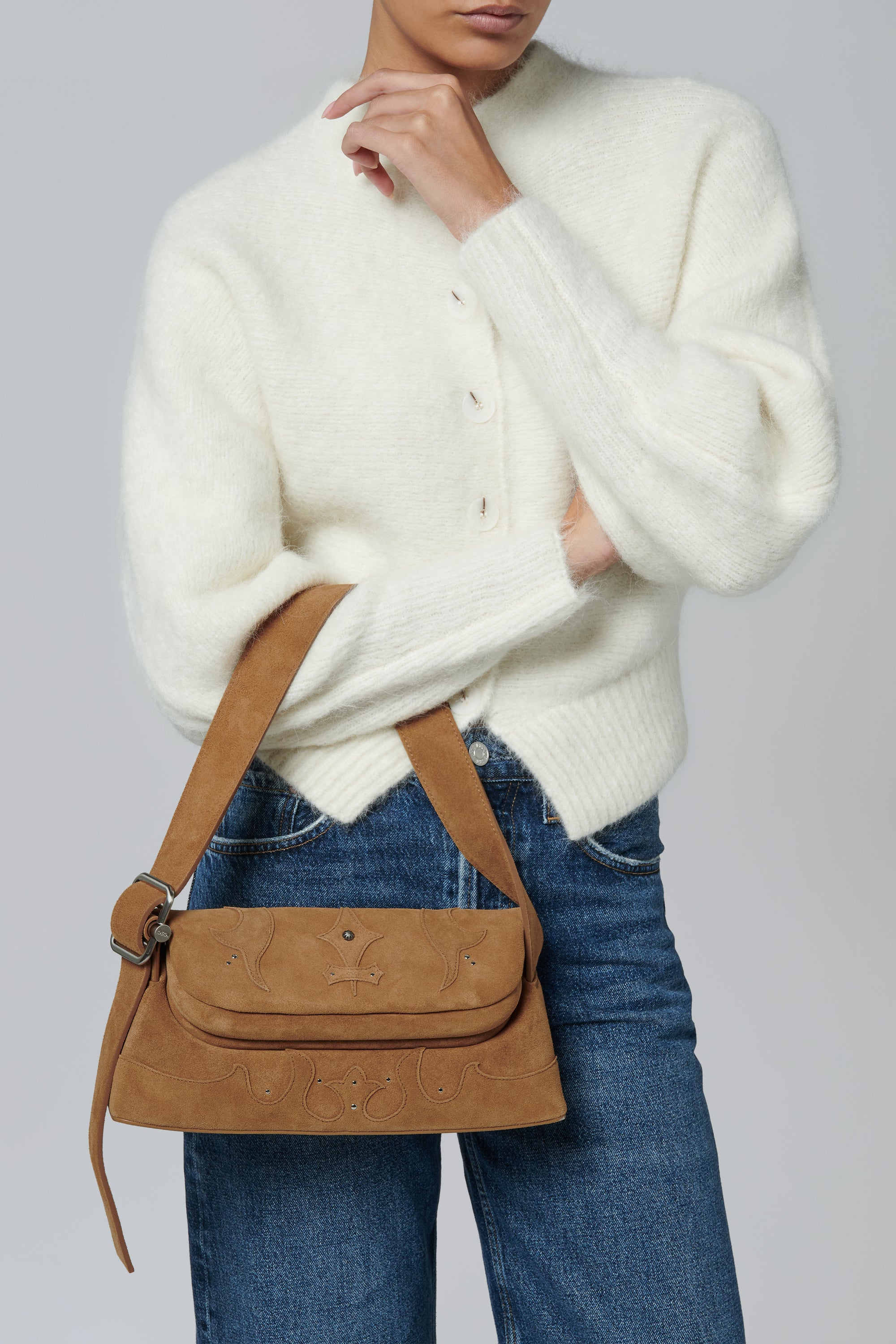 Osoi Brown Folder Brot Suede Shoulder Bag