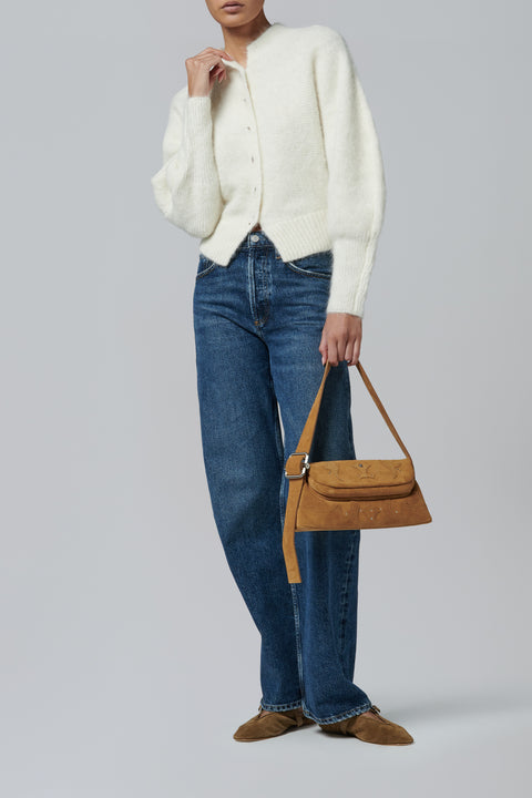 Brown Folder Brot Suede Shoulder Bag