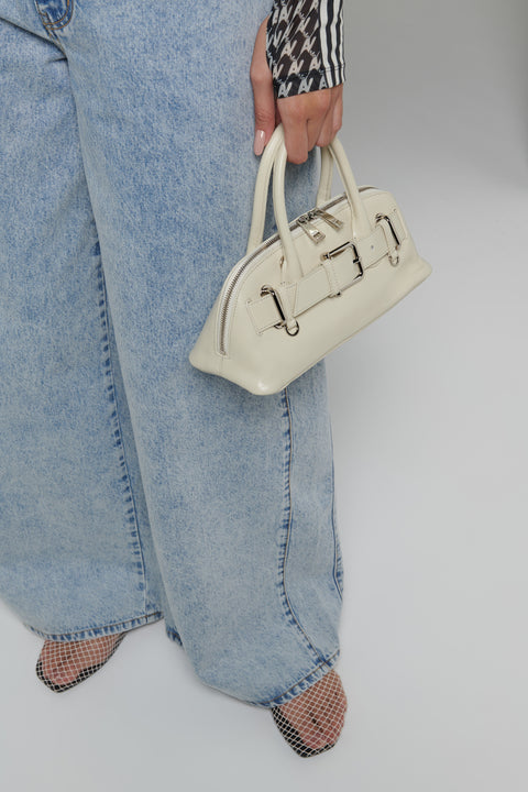 White Zip Brocle Mini Bag