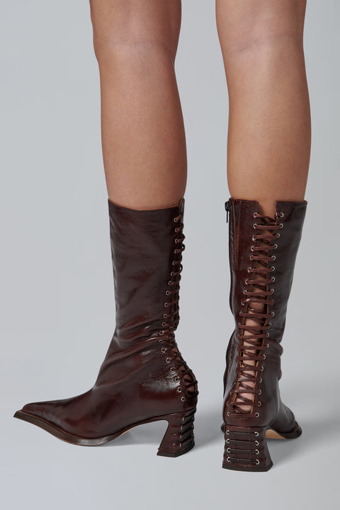 Dark Brown Shelley 55 Lace Back Boots