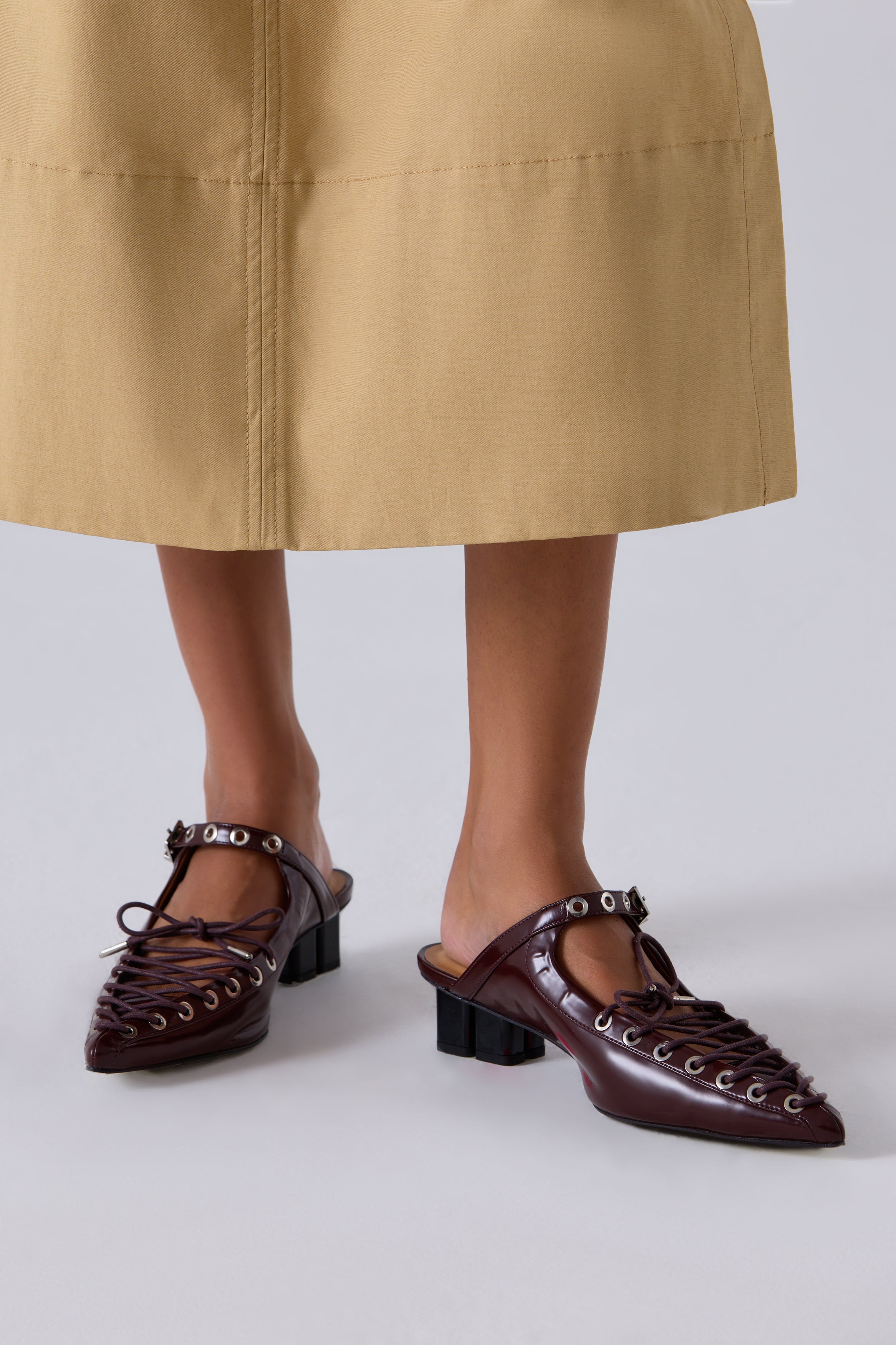 Ganni Brown Eyelets Lace Up Mule