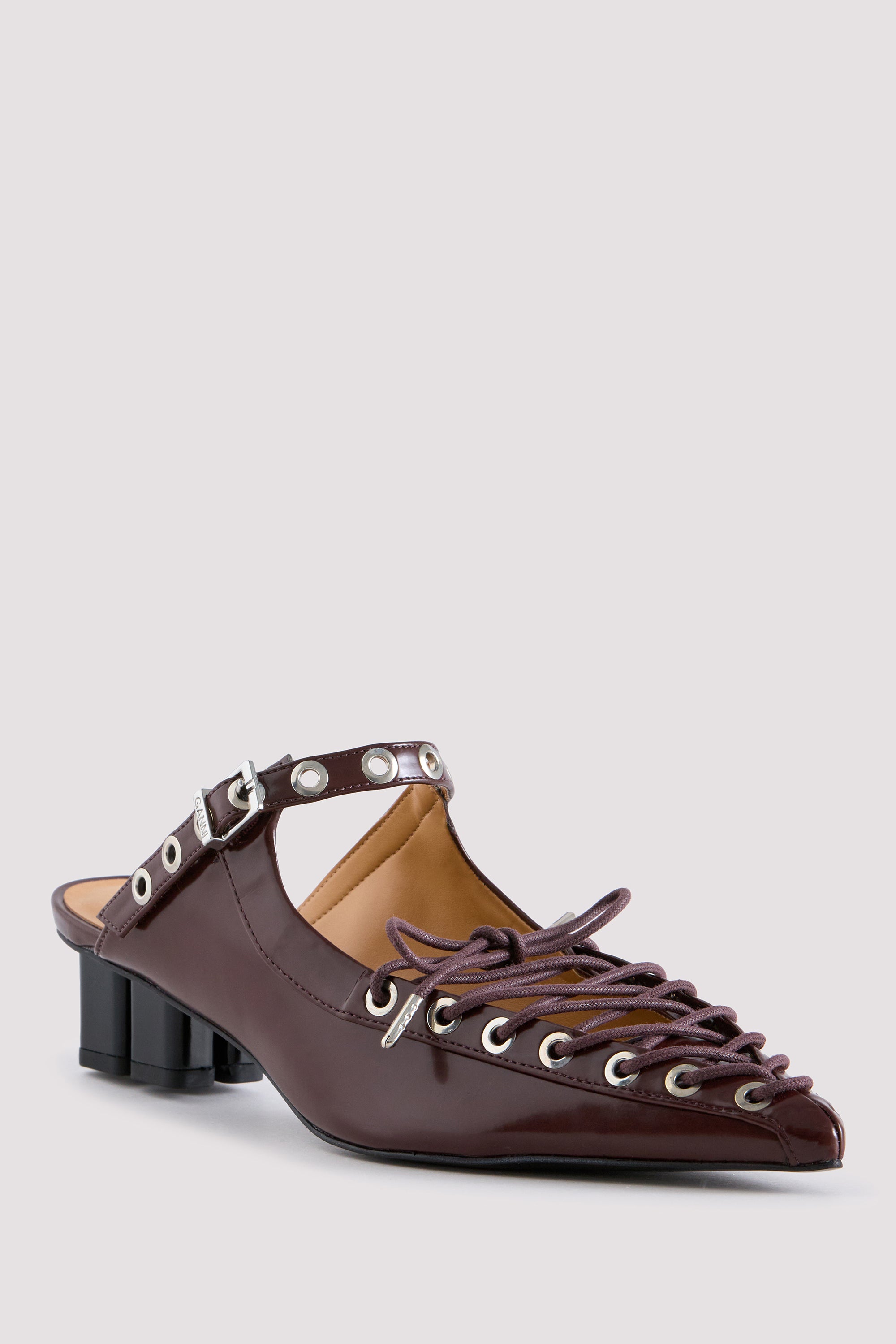 Ganni Brown Eyelets Lace Up Mule