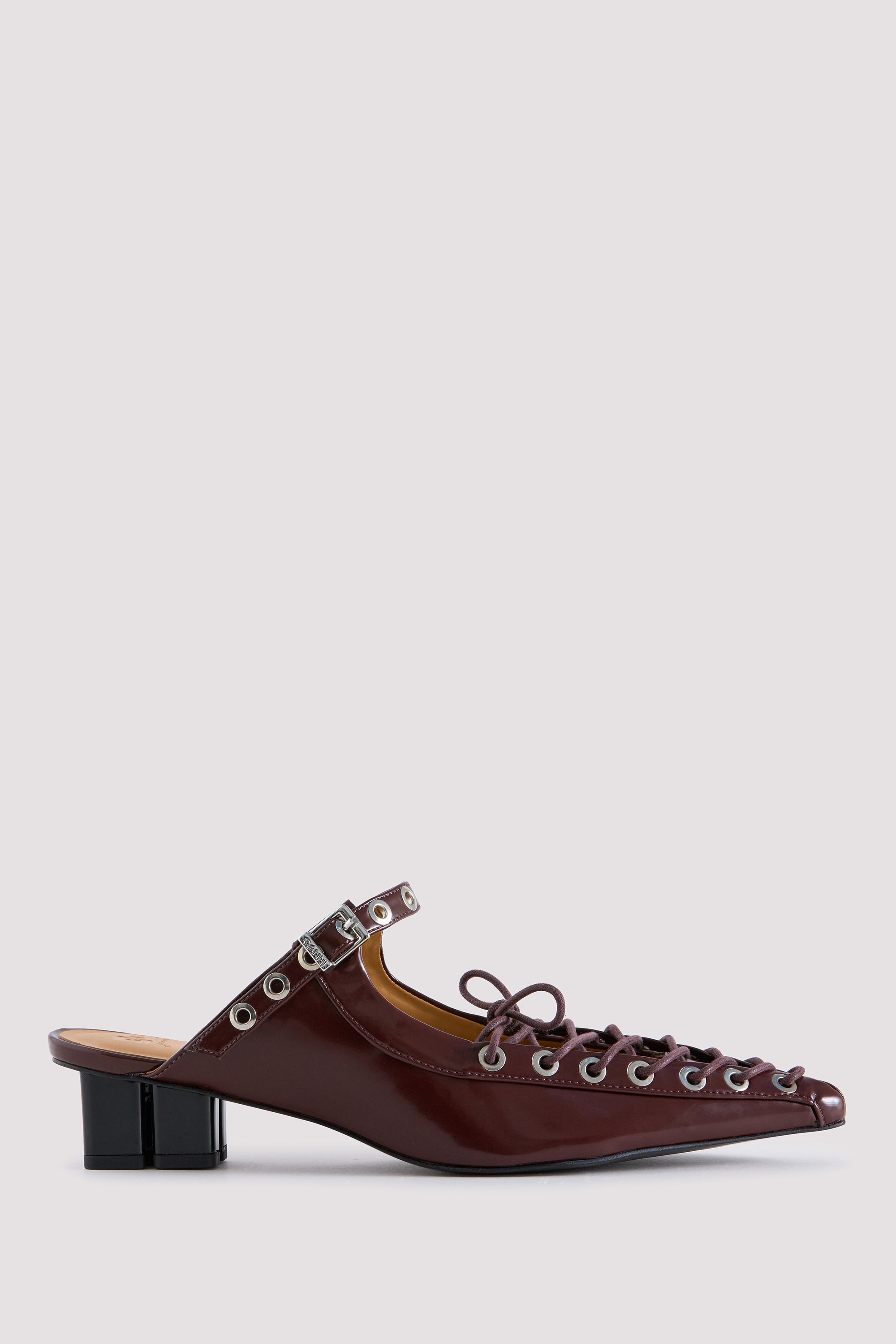 Ganni Brown Eyelets Lace Up Mule