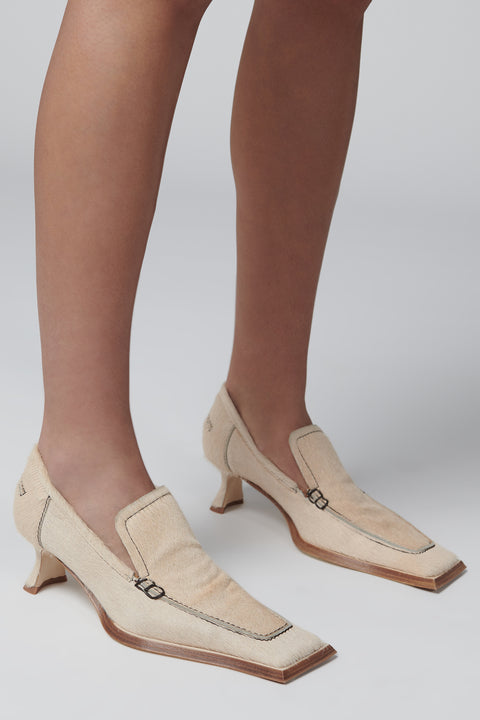 Beige Rumica 55 Pony Heeled Loafers