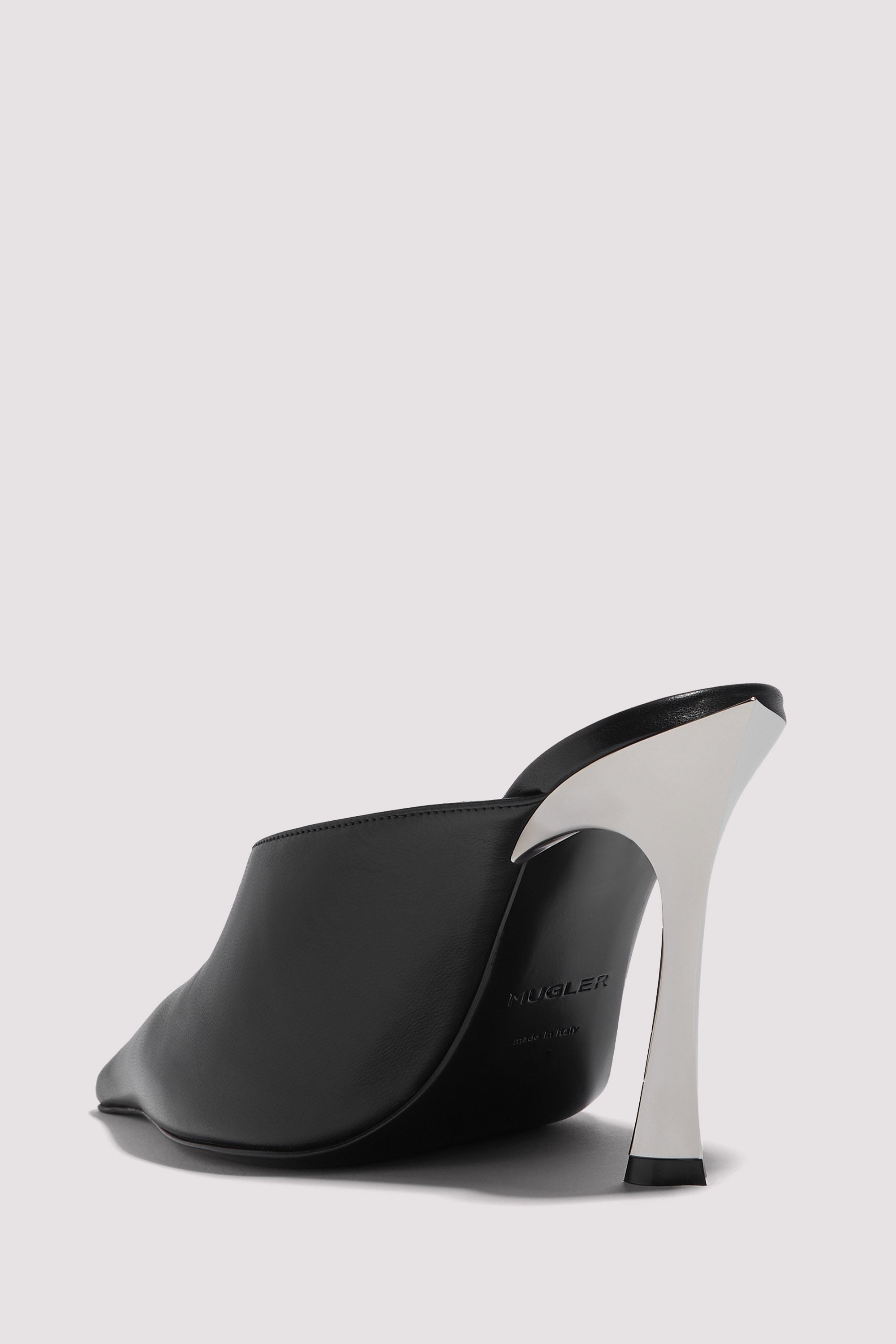 Mugler Black 95 Chrom Heel Nappa Leather Mule