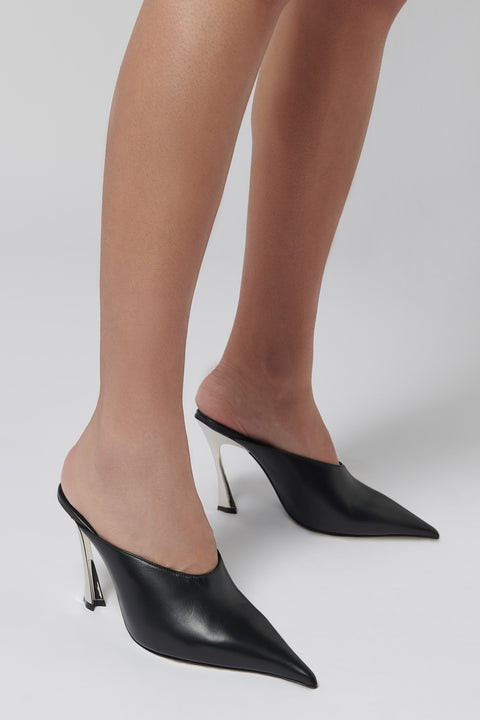 Black 95 Chrom Heel Nappa Leather Mule