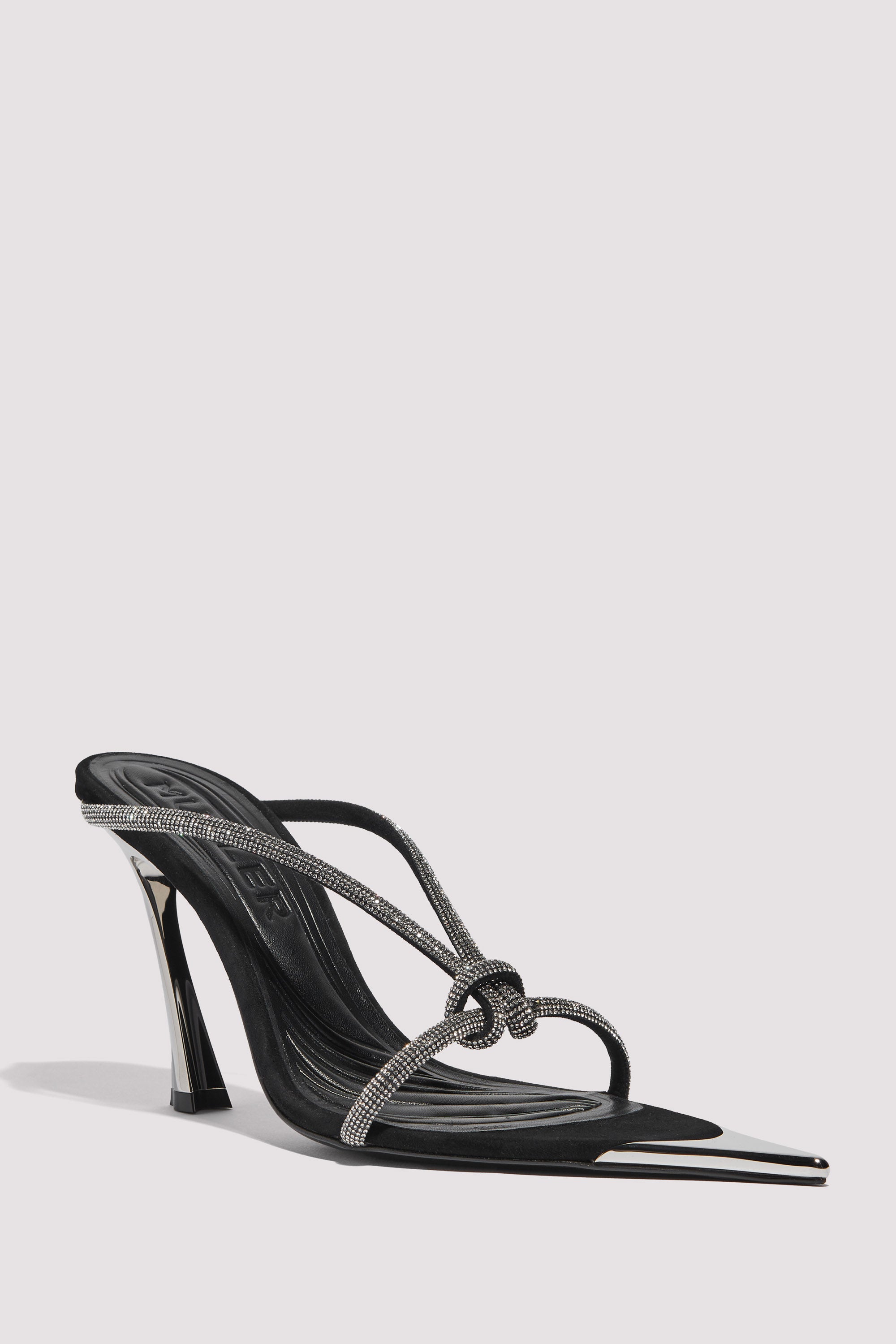 Mugler Black Bombe 95 Silver Heel Mule
