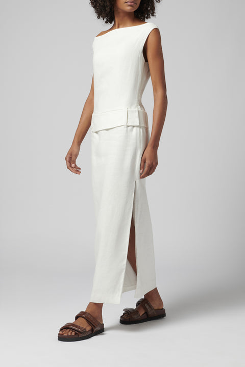 Ivory Off Shoulder Raquel Midi Dress