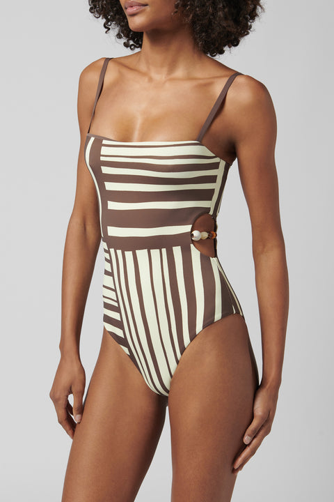 Multicoloured Linocut Beaded Swimsuit